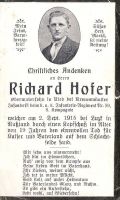 Sterbebild Hofer Richard, Ried b. Kremsmünster